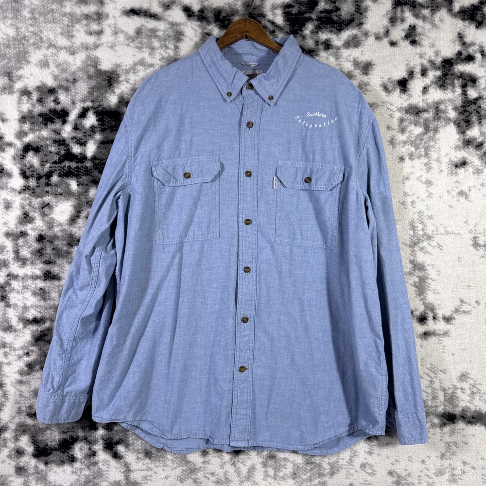 Carhartt Denim Chambray Shirt Mens Extra Large Blue Pockets Southern Integration